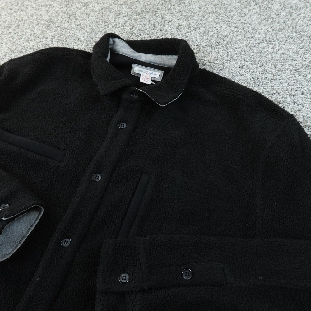 Carbon2cobalt Jacket Mens L Black Fleece Windbreaker Heavy Button Up Shacket Top